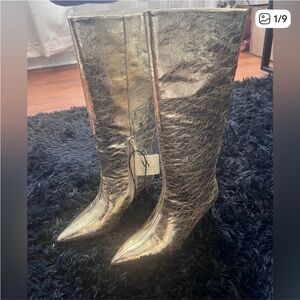 Worthington Gold Metallic Stiletto Heel Boots NWT Size 6.5 M